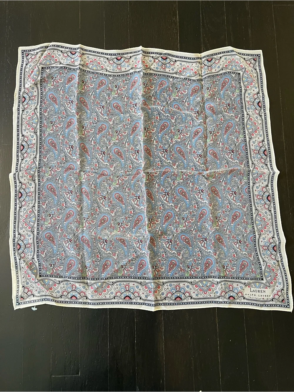 Lauren Ralph Lauren Blue and Pink Paisley Silk Scarf